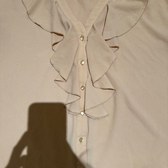 Chic Tan Ruffle V-Neck Blouse - Picture 5 of 7